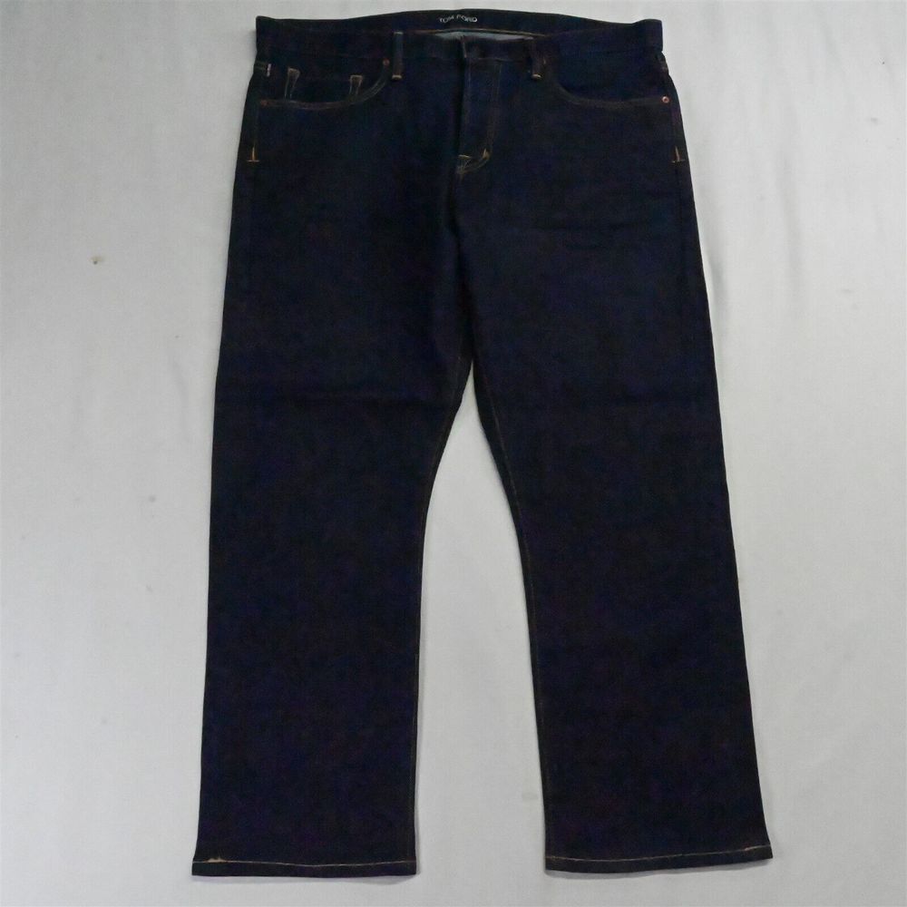Tom Ford 38 x 28 Slim Button Fly Mint Dark Rinse Stiff Raw Denim Mens Jeans